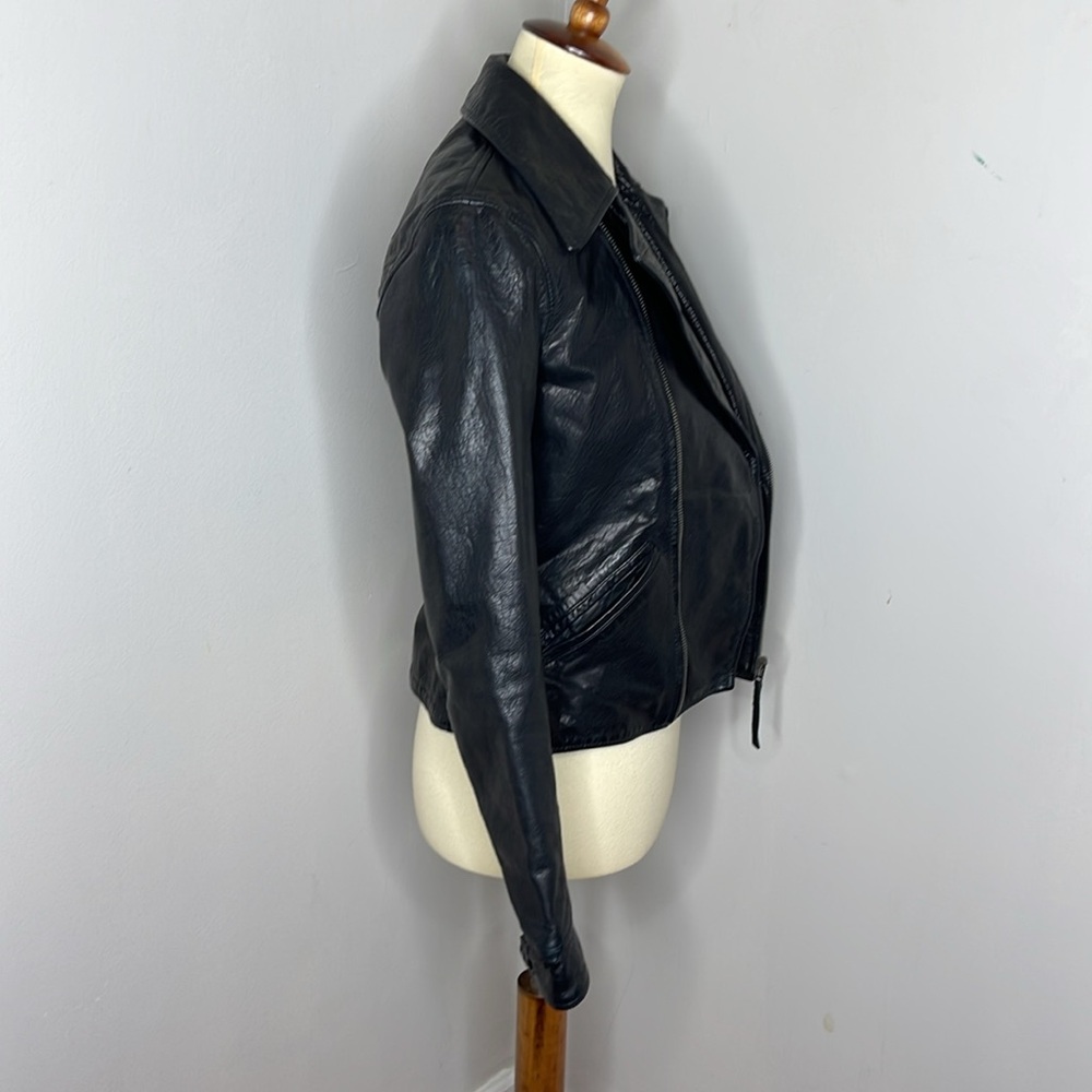 Polo Ralph Lauren Black Silver Zip Buffalo Leather Biker Moto Jacket - Picture 5 of 10